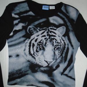 Vintage Tiger Face Sexy Glitter Shirt Top